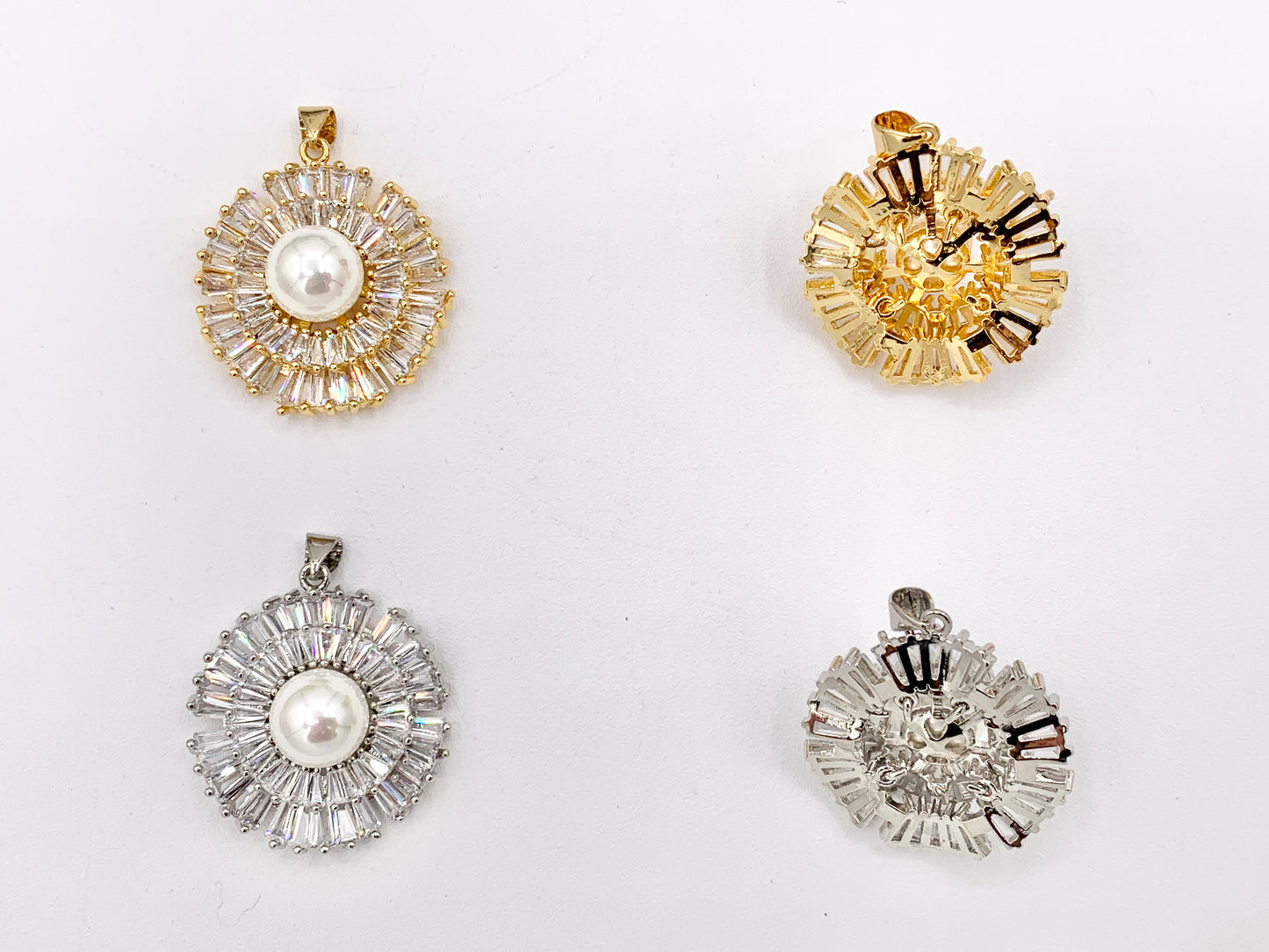 Large Mother Of Pearl CZ Pave Rhinestone Statement Pendant in 18K Gold/Platinum plated Copper 2PCS