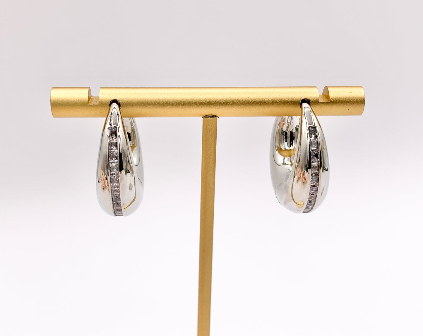 Puffy 24mm Small Circle Hoops Earring Huggies with CZ Pave in 18K Gold or Silver Plated Copper 3 PAIRS