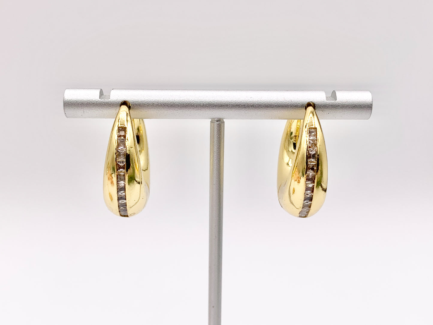 Puffy 24mm Small Circle Hoops Earring Huggies with CZ Pave in 18K Gold or Silver Plated Copper 3 PAIRS