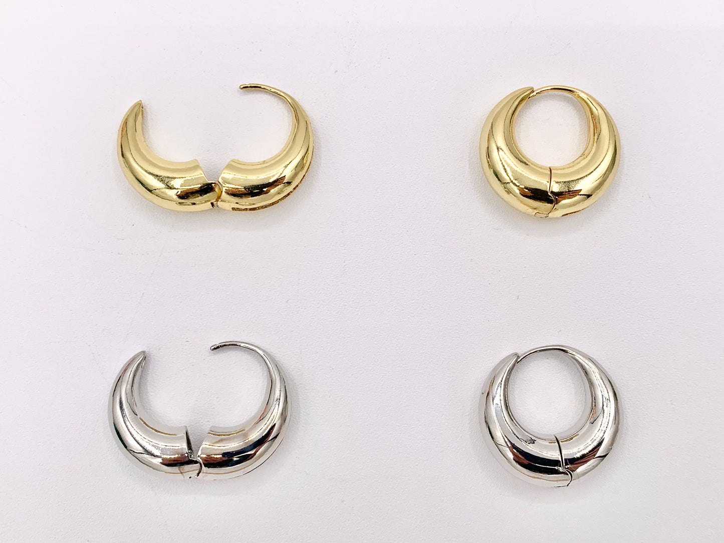 Puffy 24mm Small Circle Hoops Earring Huggies with CZ Pave in 18K Gold or Silver Plated Copper 3 PAIRS