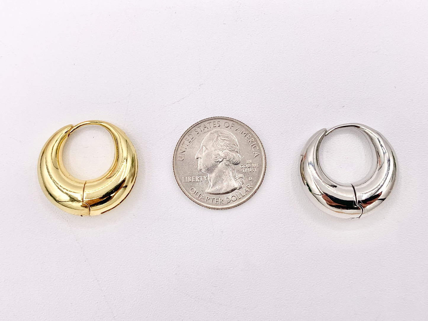 Puffy 24mm Small Circle Hoops Earring Huggies with CZ Pave in 18K Gold or Silver Plated Copper 3 PAIRS