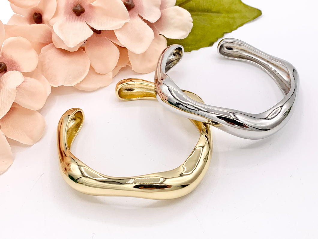 Chunky Thick Freeform Plain Adjustable Bracelet Cuffs in 18K Gold Plating or Silver Plating 1PC