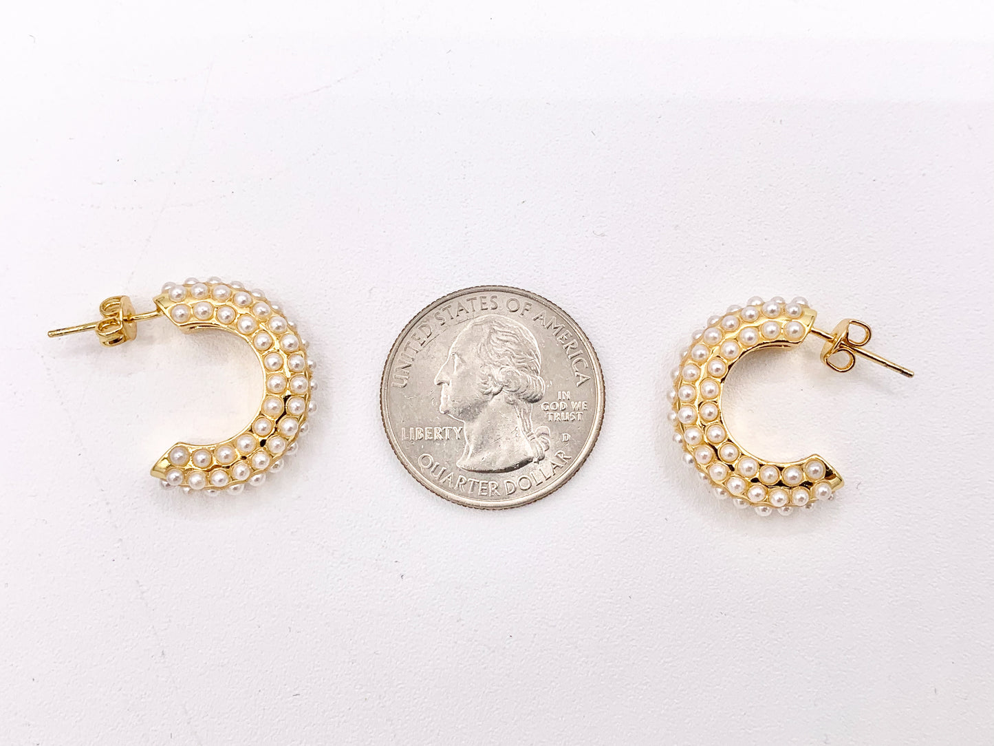 Real Gold/Silver 18K Pearl Earring Half Curved Hoop 3 PAIRS