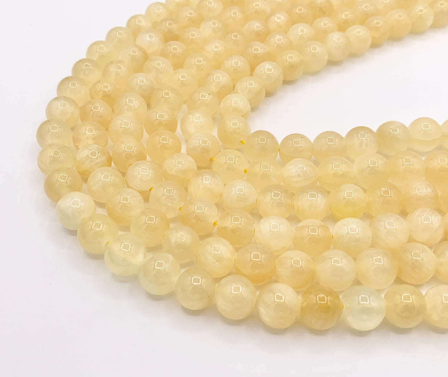 Natural Pastel Yellow Quartzose Jade Round Smooth Shiny Natural Stone Beads 6mm 8mm 10mm 12mm Around 15"