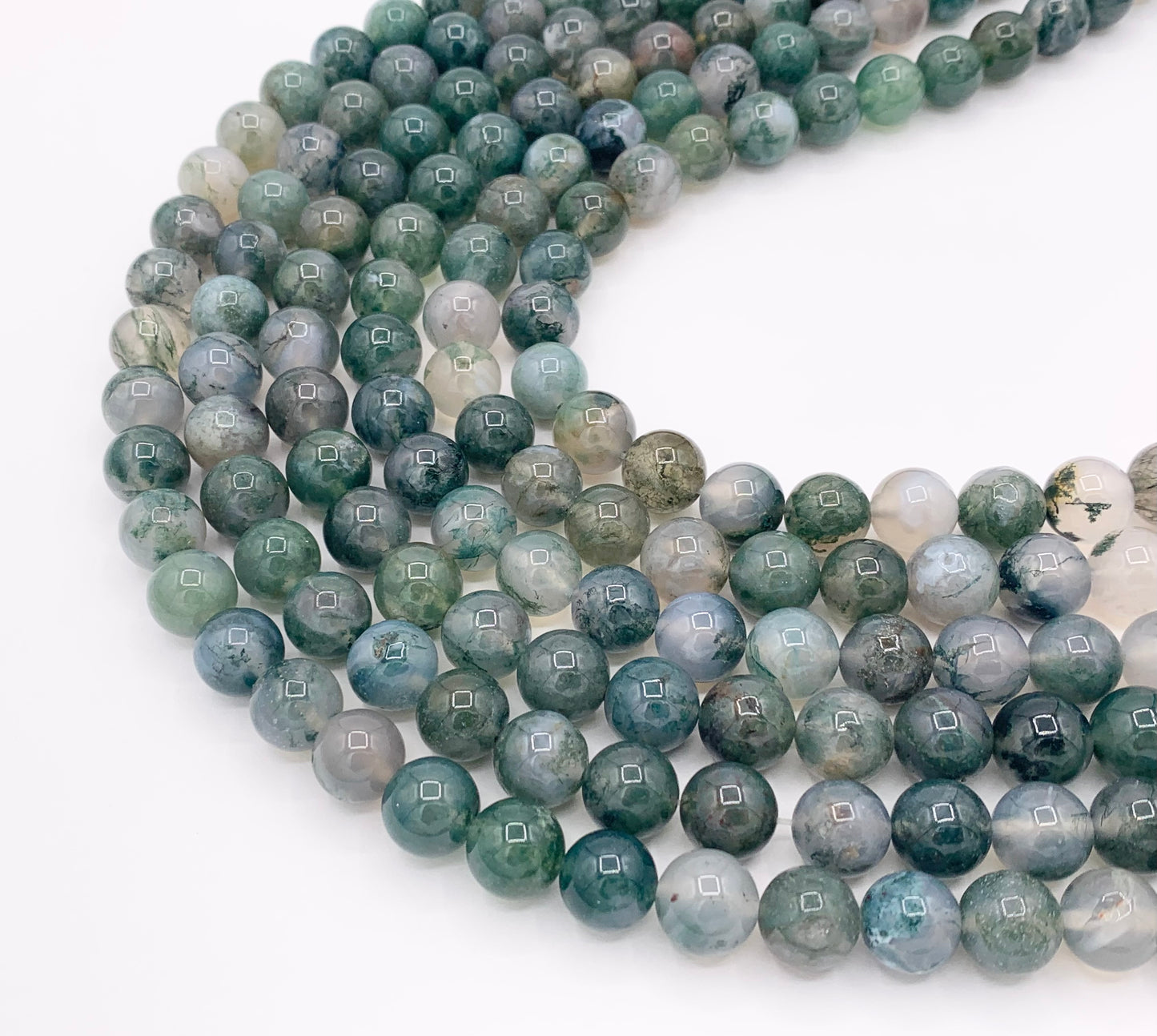 High Quality Dark Green Moss Agate Round Smooth Shiny Natural Stone Beads 6mm 8mm 10mm Around 15"