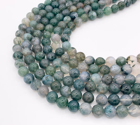 High Quality Dark Green Moss Agate Round Smooth Shiny Natural Stone Beads 6mm 8mm 10mm Around 15"