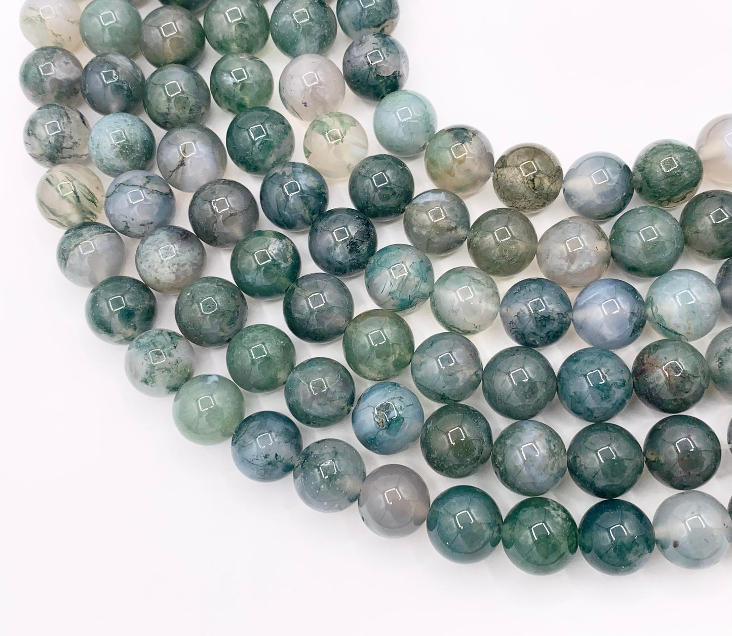 High Quality Dark Green Moss Agate Round Smooth Shiny Natural Stone Beads 6mm 8mm 10mm Around 15"