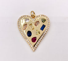Cargar imagen en el visor de la galería, Multi CZ Pave Heart Pendant Charmin 18K Gold Plated Copper 3 PCS
