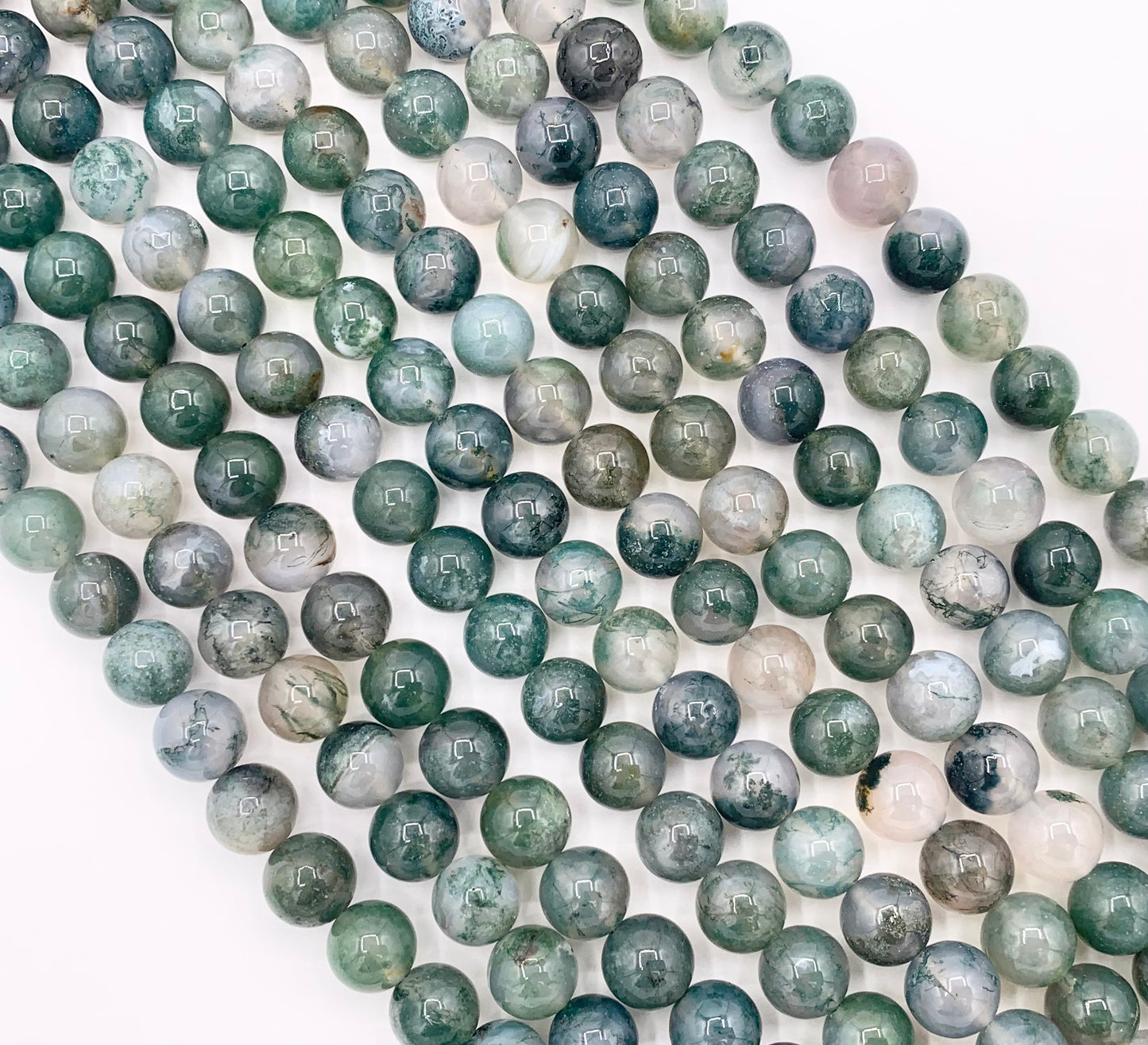 High Quality Dark Green Moss Agate Round Smooth Shiny Natural Stone Beads 6mm 8mm 10mm Around 15"