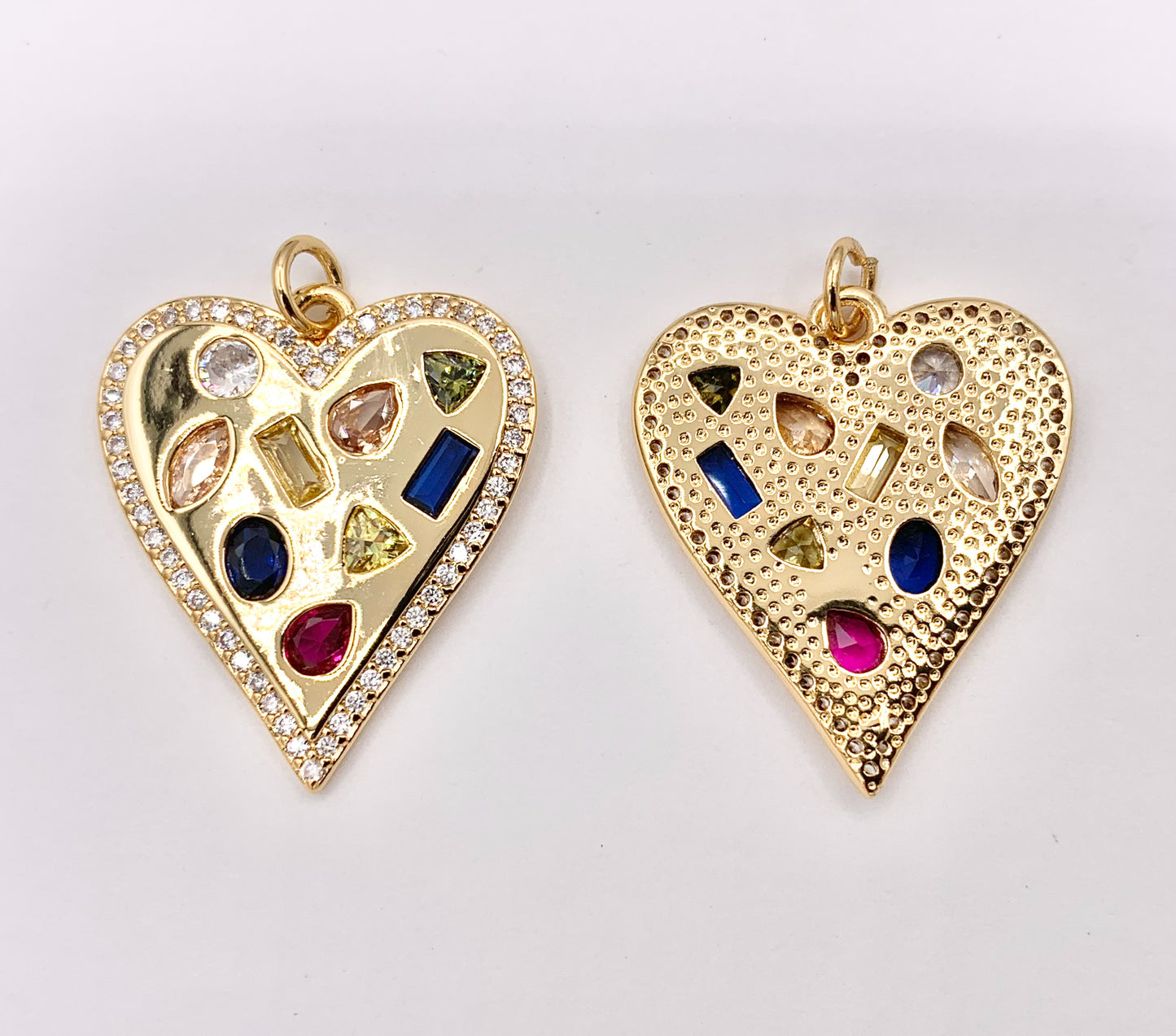 Multi CZ Pave Heart Pendant Charmin 18K Gold Plated Copper 3 PCS