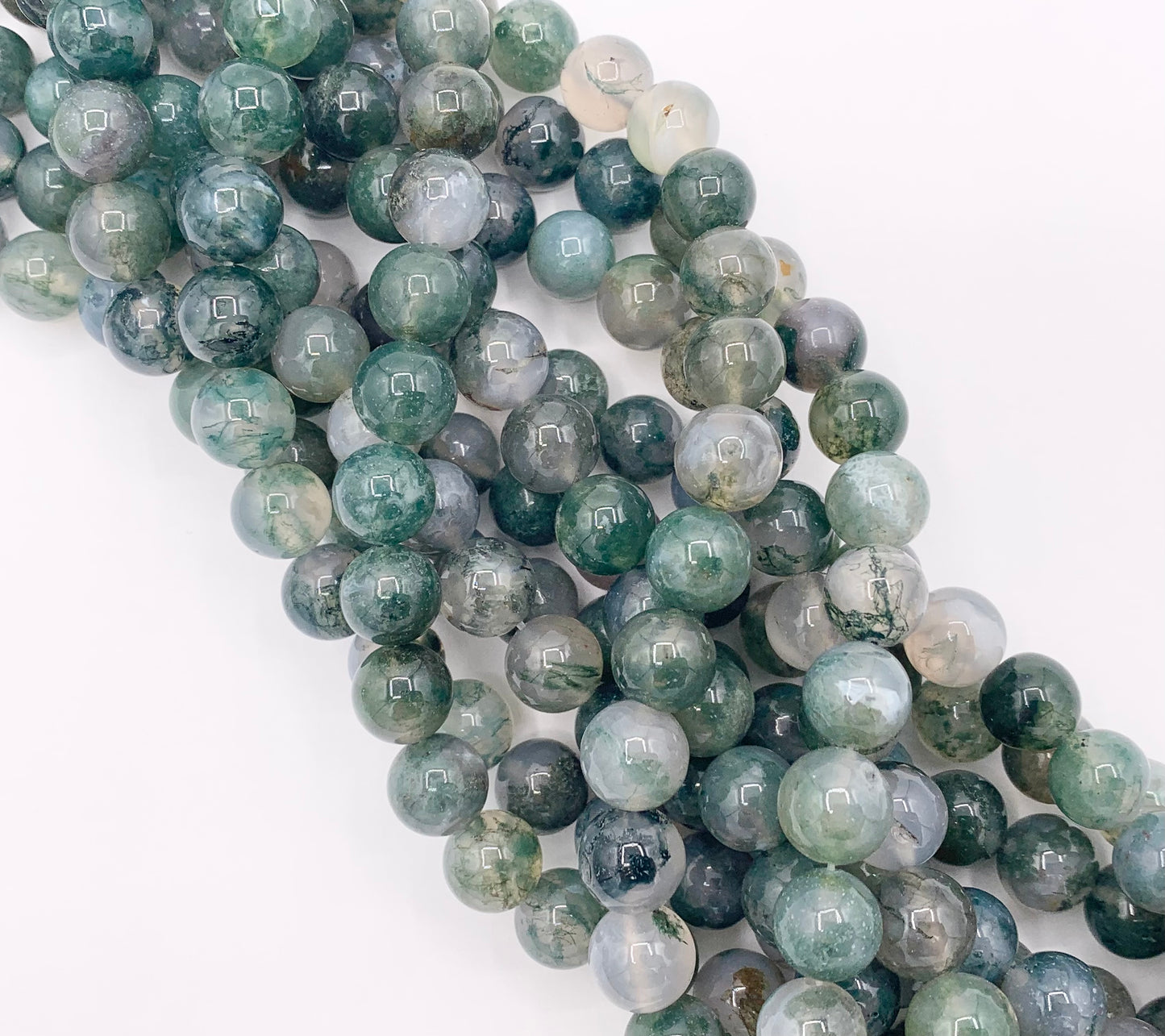High Quality Dark Green Moss Agate Round Smooth Shiny Natural Stone Beads 6mm 8mm 10mm Around 15"
