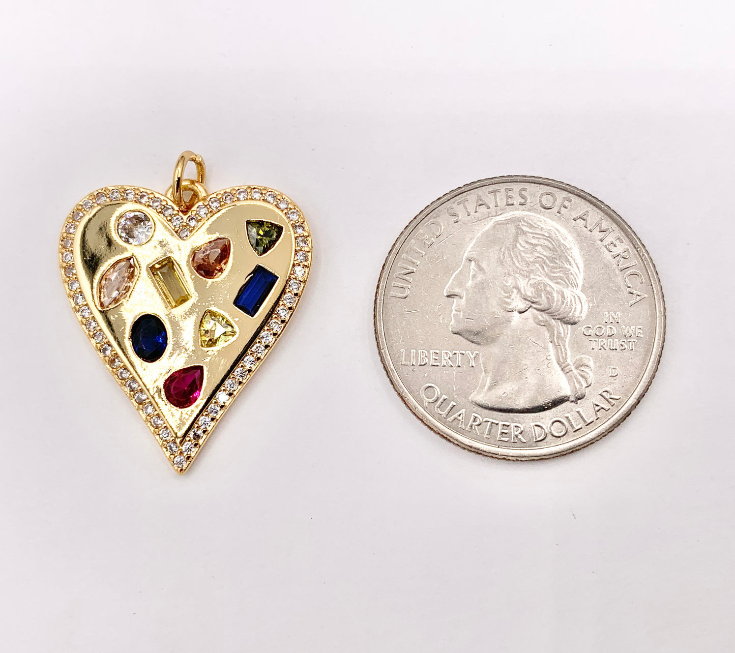 Multi CZ Pave Heart Pendant Charmin 18K Gold Plated Copper 3 PCS