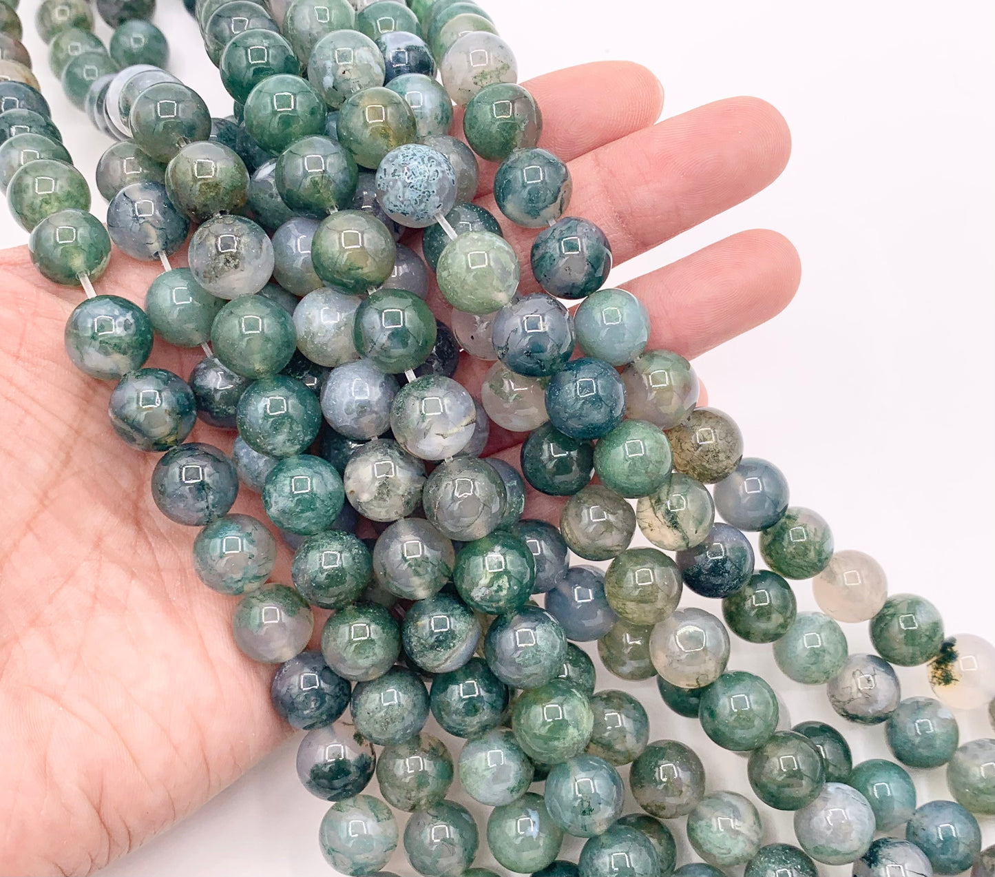 High Quality Dark Green Moss Agate Round Smooth Shiny Natural Stone Beads 6mm 8mm 10mm Around 15"