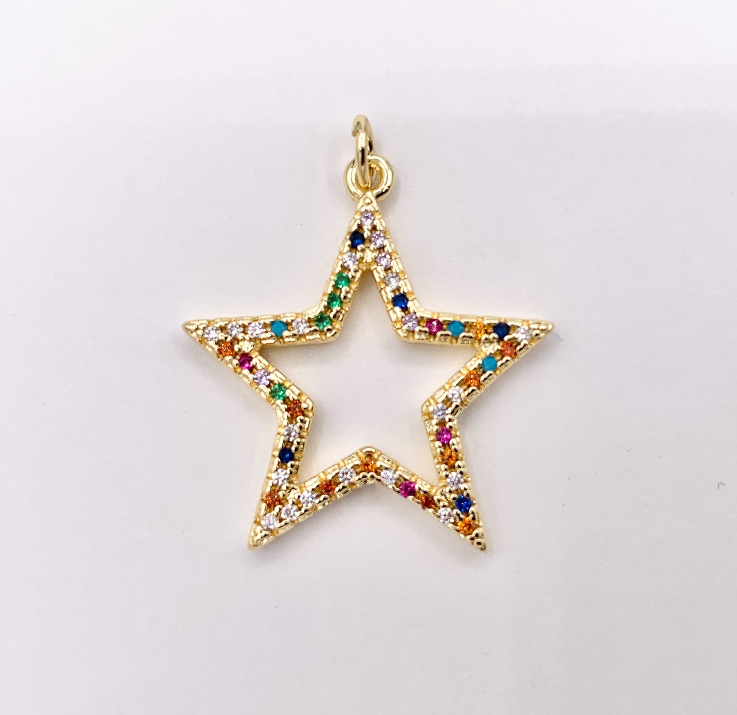 1 Inch Multicolor Hollow Star Charm in Real 18K Gold Plated Over Brass 5 PCS