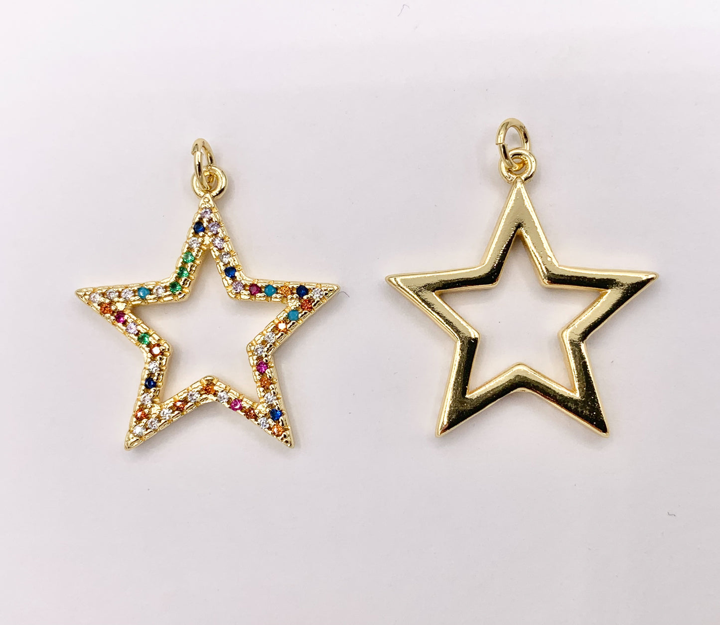 1 Inch Multicolor Hollow Star Charm in Real 18K Gold Plated Over Brass 5 PCS