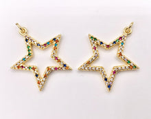 Cargar imagen en el visor de la galería, 1 Inch Multicolor Hollow Star Charm in Real 18K Gold Plated Over Brass 5 PCS
