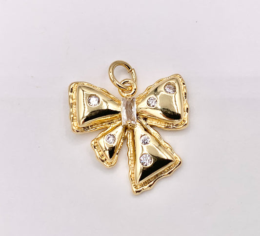 Cute Bowtie Pendant in CZ Pave 18K Gold Plated Over Copper 6PCS