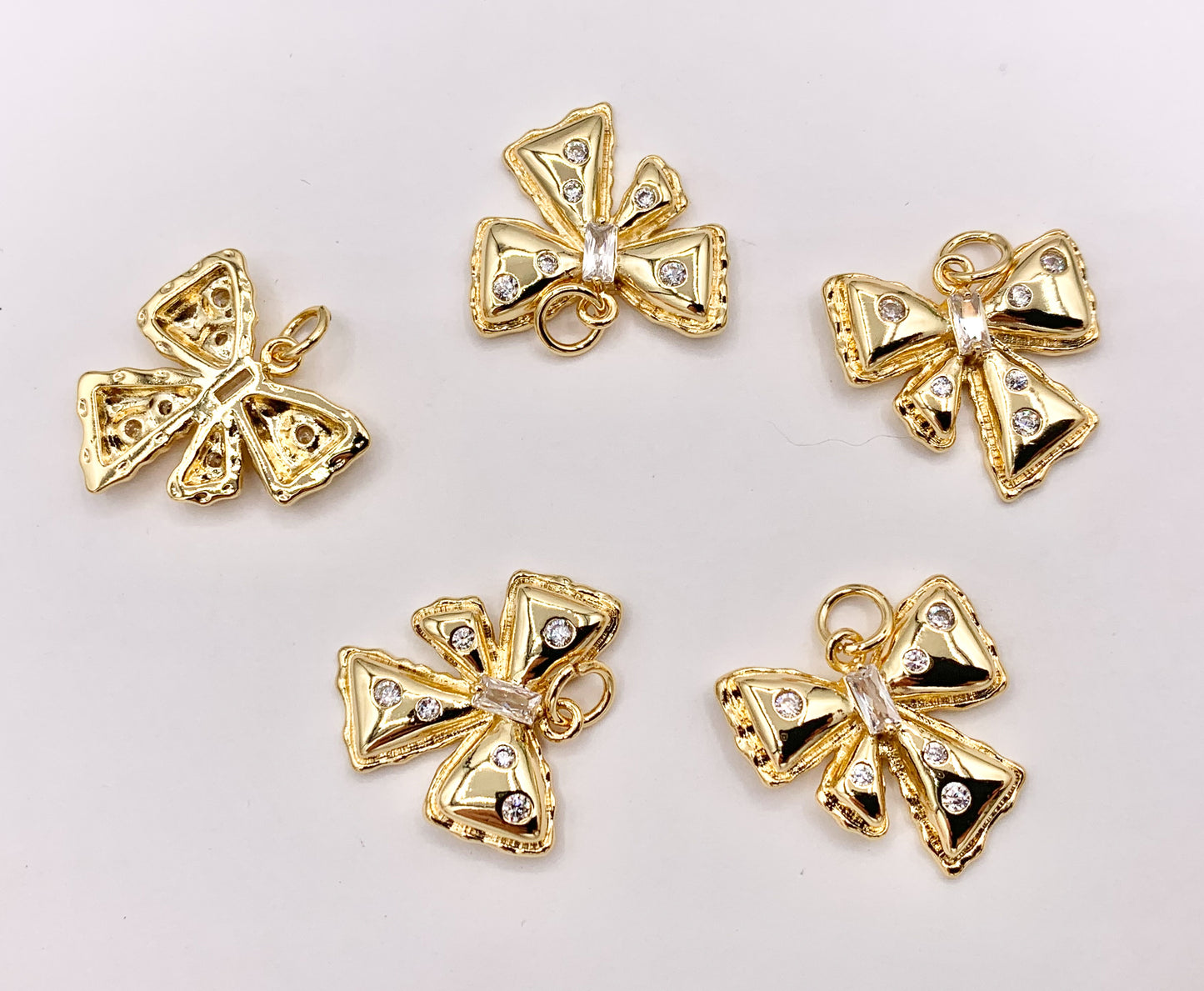 Cute Bowtie Pendant in CZ Pave 18K Gold Plated Over Copper 6PCS