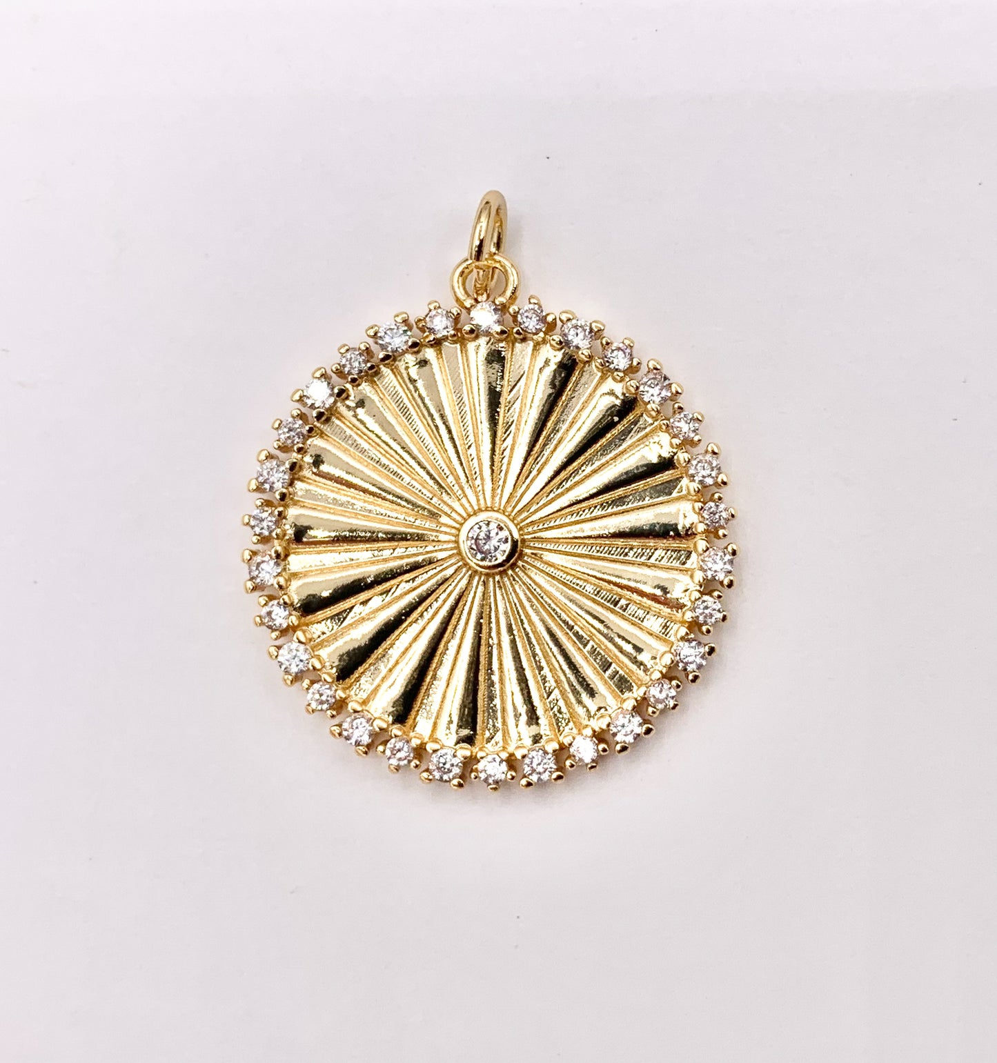 Large CZ Pave Coin Pendant in 18K Gold plated Copper 6 PCS