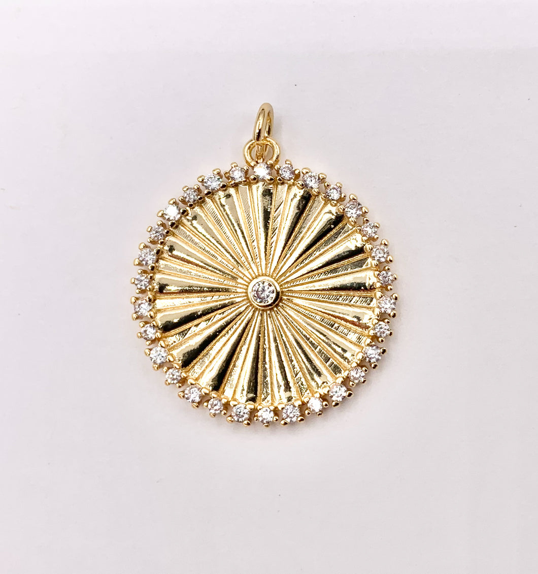 Large CZ Pave Coin Pendant in 18K Gold plated Copper 6 PCS