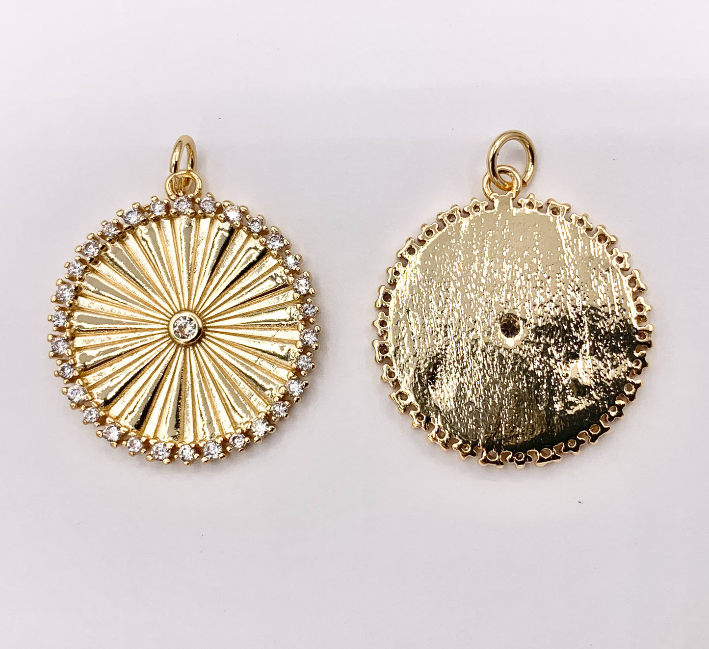 Large CZ Pave Coin Pendant in 18K Gold plated Copper 6 PCS