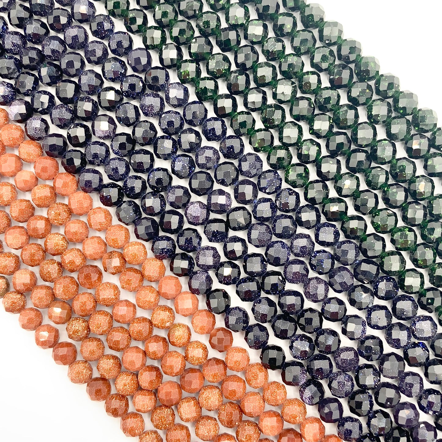 3mm 4mm Glittering Goldstone faceted Round Beads in Brown, Blue & Green Around 14.5"