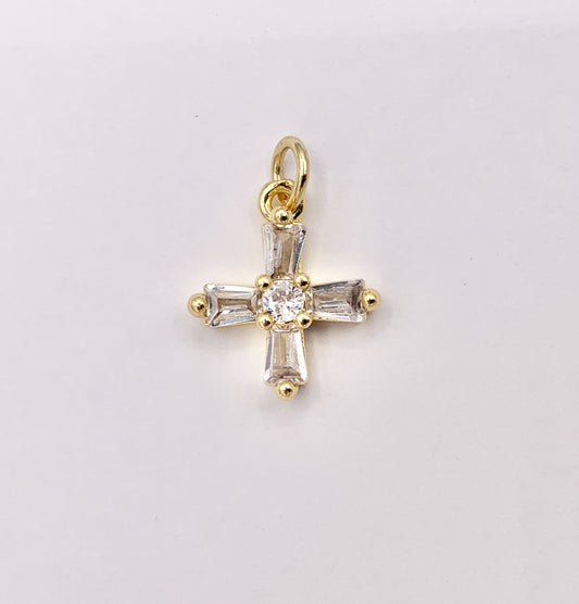Cute Tiny Cross Charm Religious Charms in Real Gold 18K Plated Micro CZ Pave Over Brass 10 PCS