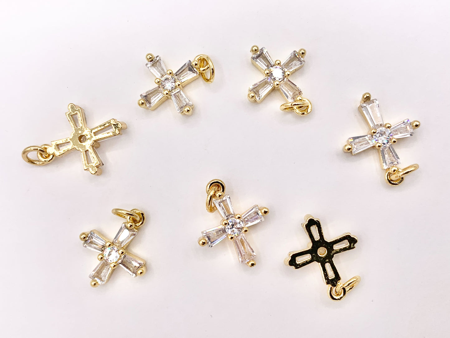 Cute Tiny Cross Charm Religious Charms in Real Gold 18K Plated Micro CZ Pave Over Brass 10 PCS