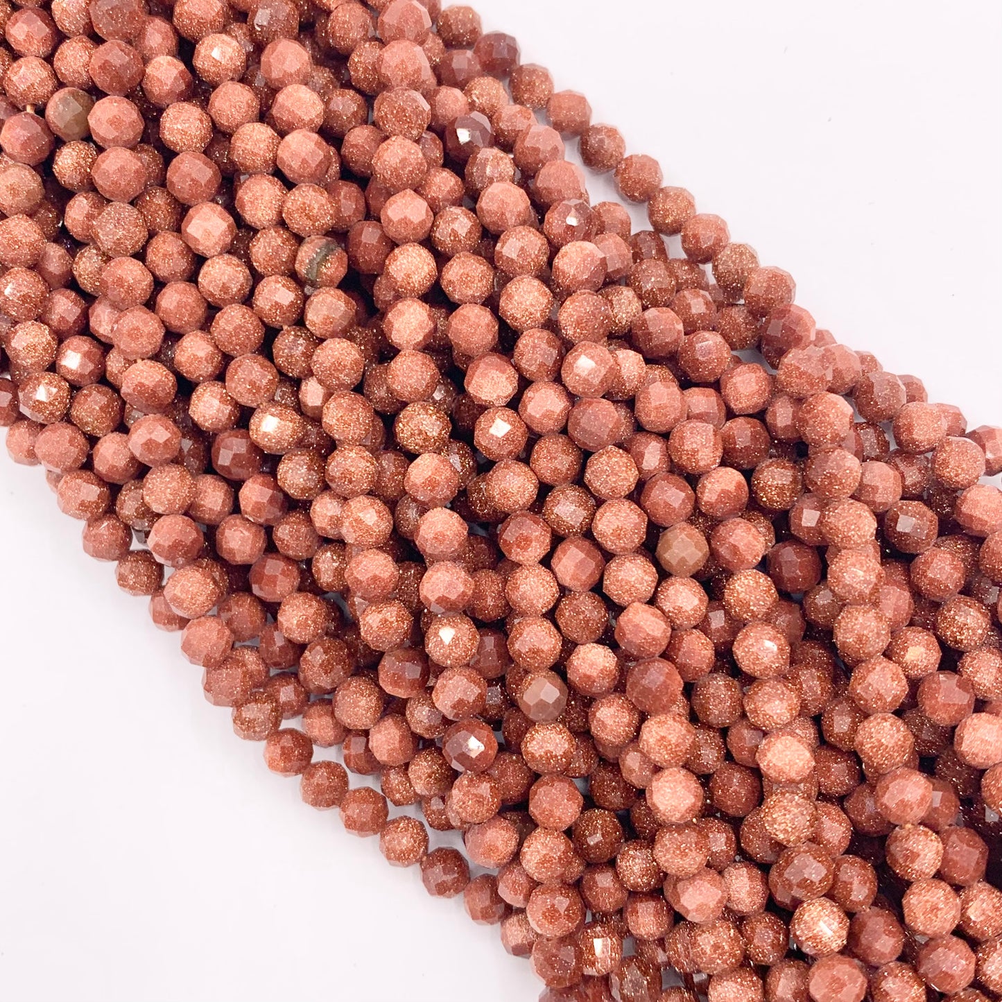 3mm 4mm Glittering Goldstone faceted Round Beads in Brown, Blue & Green Around 14.5"
