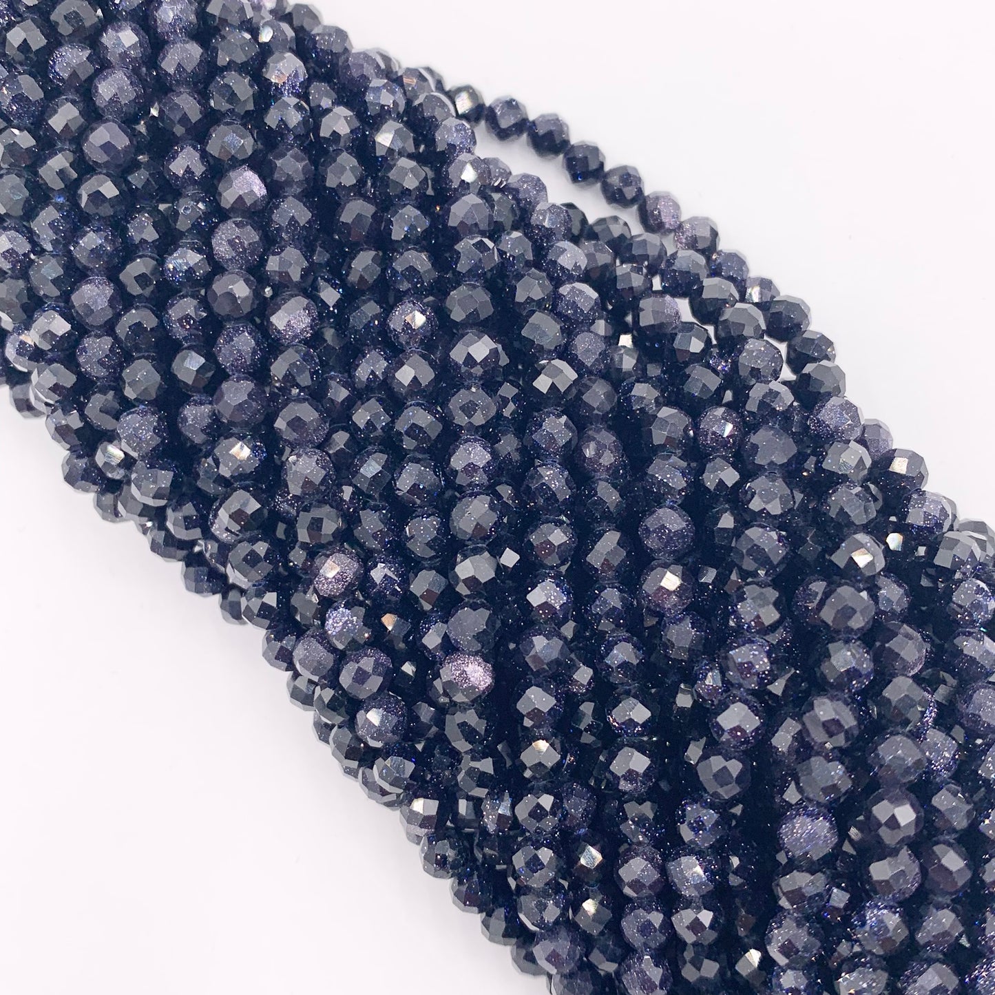 3mm 4mm Glittering Goldstone faceted Round Beads in Brown, Blue & Green Around 14.5"