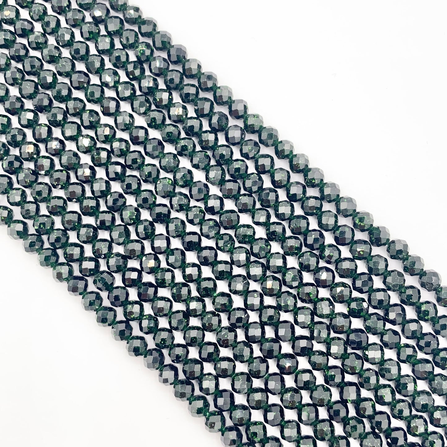 3mm 4mm Glittering Goldstone faceted Round Beads in Brown, Blue & Green Around 14.5"