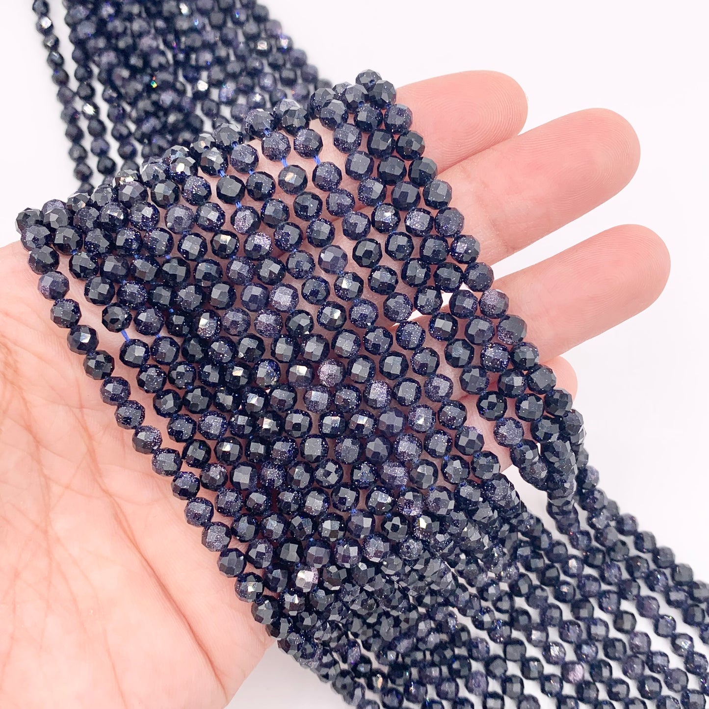 3mm 4mm Glittering Goldstone faceted Round Beads in Brown, Blue & Green Around 14.5"
