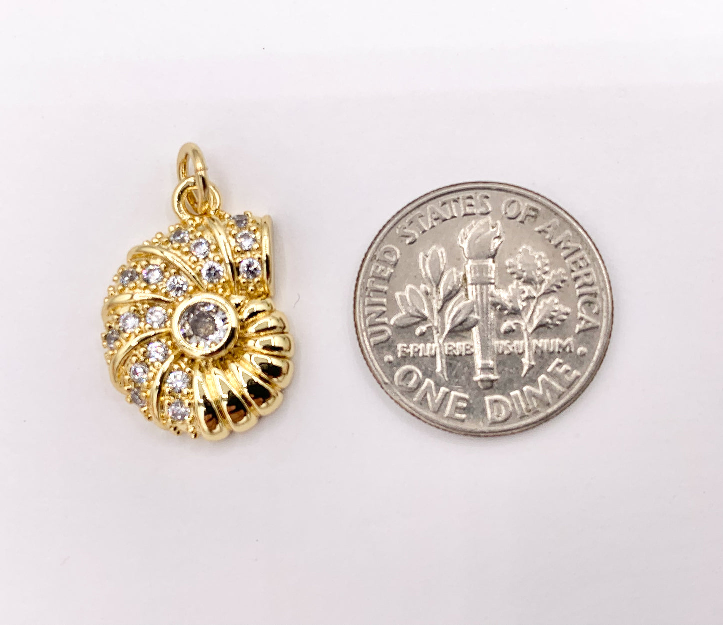 Cute CZ Pave Conch Shell Charms Pendants Plated in 18K Gold Copper Base 10 PCS