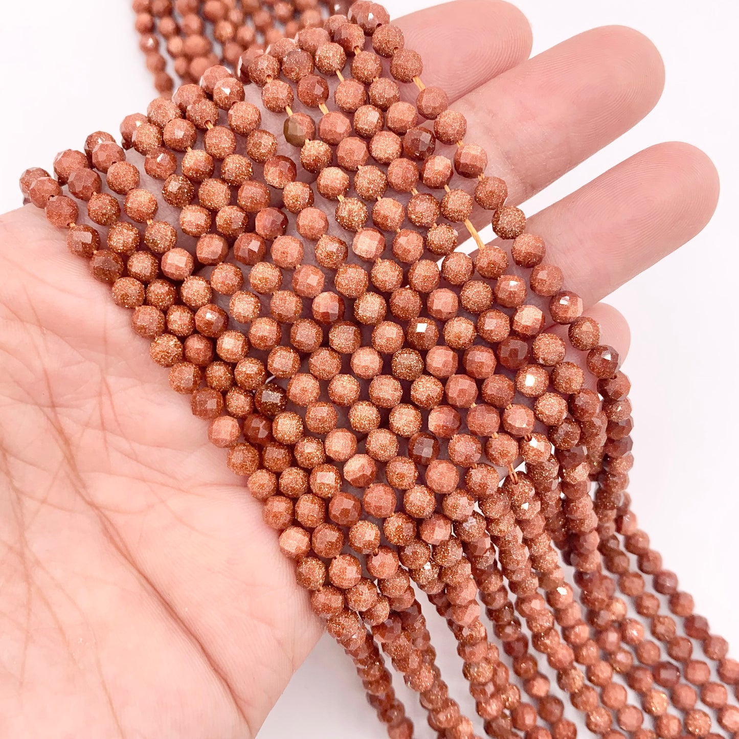 3mm 4mm Glittering Goldstone faceted Round Beads in Brown, Blue & Green Around 14.5"