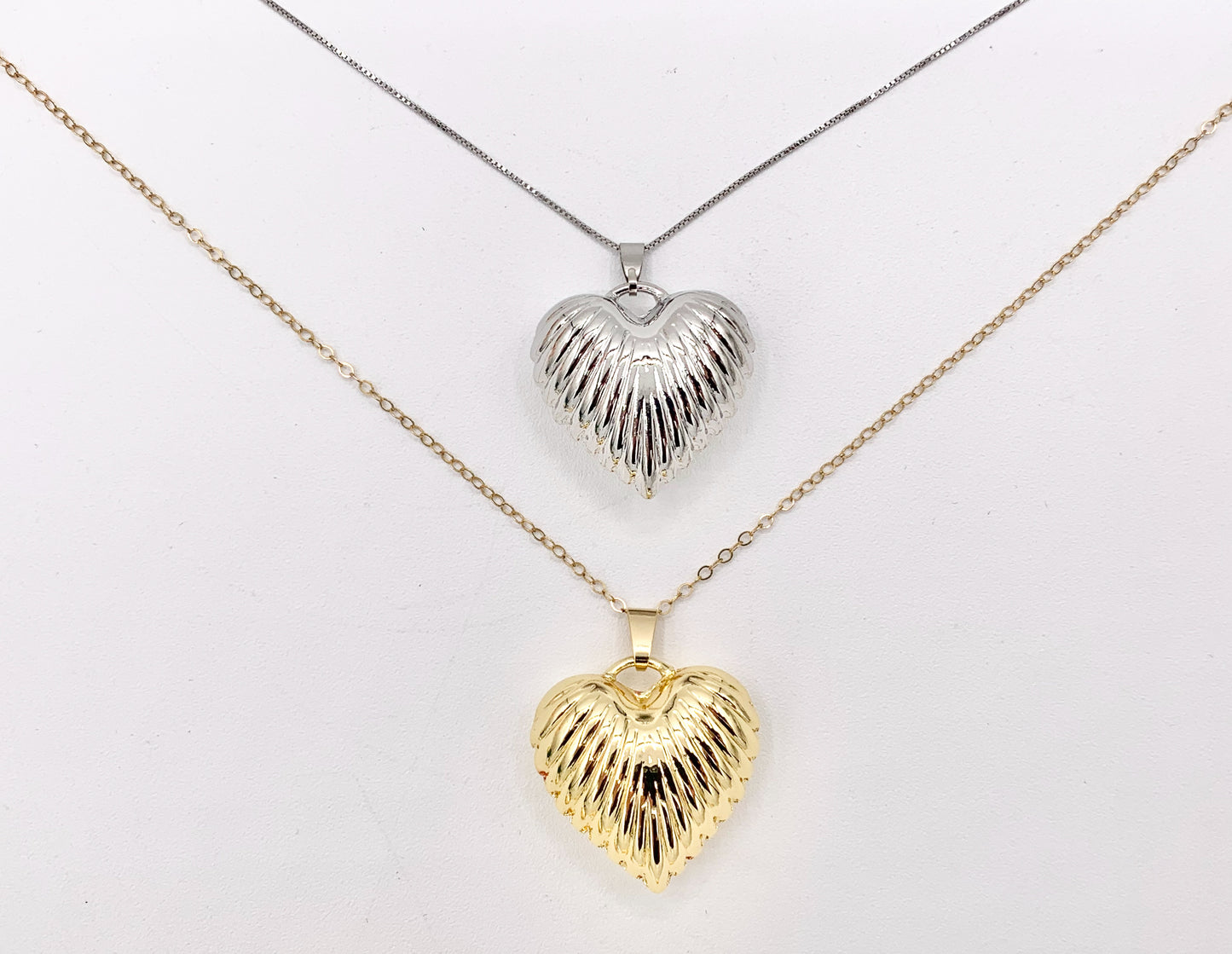 Cute Etched Puffy Heart Pendant Charms in 18K Gold or Silver Plated Copper 5 PCS/ 6 PCS