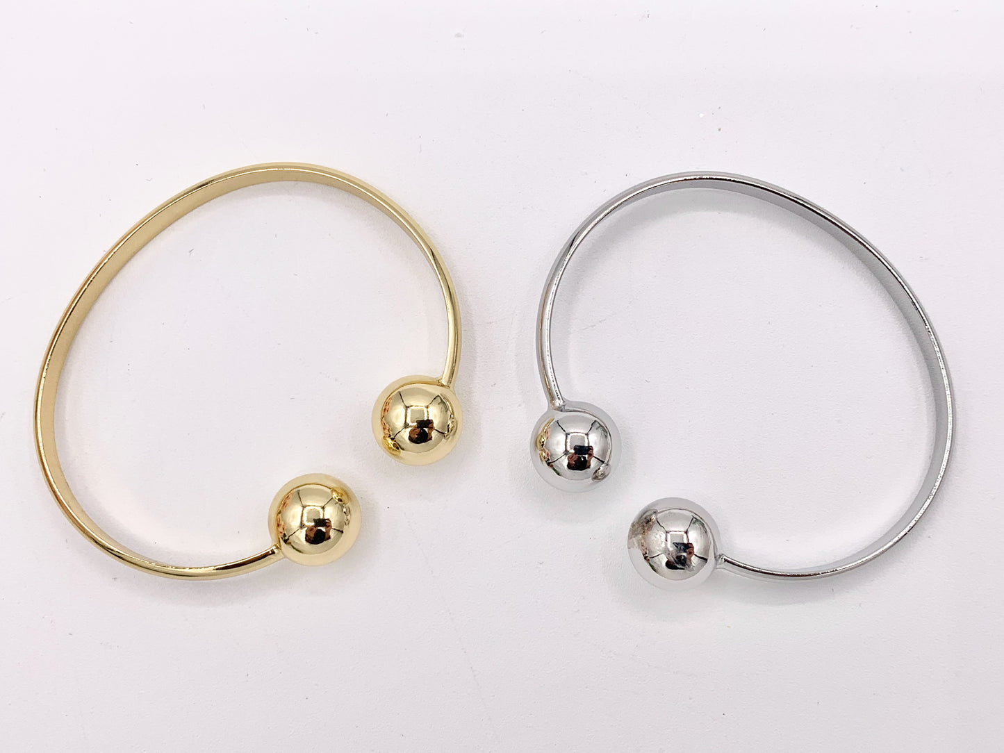 Simple Minimalist Adjustable Open Front Ball End Bracelet Cuffs in Real Gold/Platinum 18K Plated Copper 2 PCS