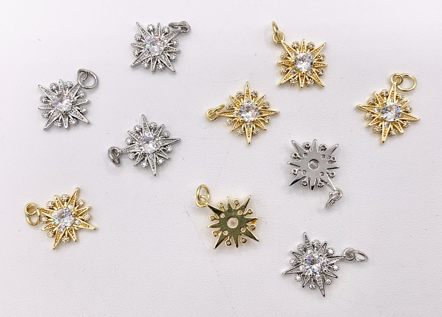 Micro CZ Starburst Pave Pendant in Real Gold/Platinum 18K Plated Brass 8 PCS