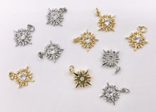 Load image into Gallery viewer, Micro CZ Starburst Pave Pendant in Real Gold/Platinum 18K Plated Brass 8 PCS
