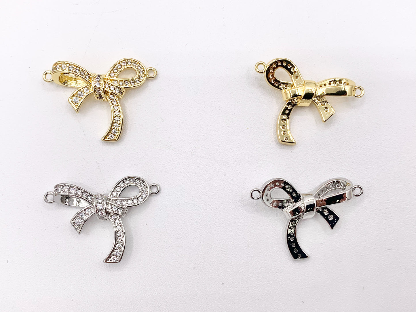 Cute Luxury Bowtie Connector in CZ Pave 18K Gold/Platinum Plated Over Copper 4 PCS