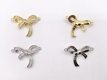 Load image into Gallery viewer, Cute Luxury Bowtie Connector in CZ Pave 18K Gold/Platinum Plated Over Copper 4 PCS
