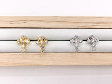 Load image into Gallery viewer, Cute Dainty Cross Studs in CZ Pave 18K Gold/Platinum Plated Over Copper Earrings 5 PAIRS
