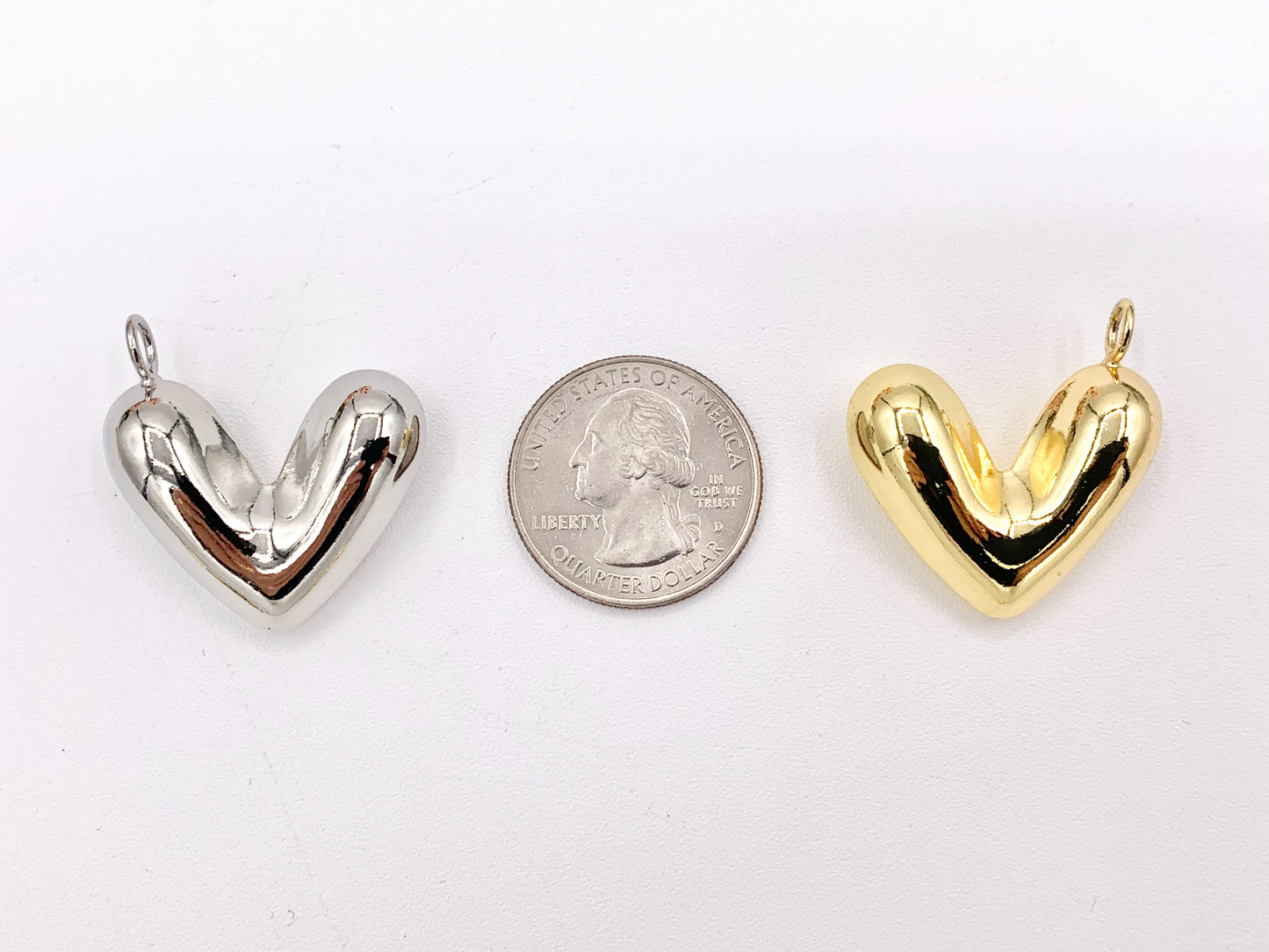 Cute Side Way Puffy Heart Pendant Charms in 18K Gold or Silver Plated Copper 5 PCS