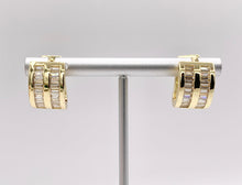 Load image into Gallery viewer, Baguette Micro Pave CZ Earring Hoop Huggies in Real 18K Gold/Silver Plated Copper 3 PAIRS
