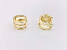 Load image into Gallery viewer, Baguette Micro Pave CZ Earring Hoop Huggies in Real 18K Gold/Silver Plated Copper 3 PAIRS
