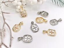 Load image into Gallery viewer, Religious Cross Oval Pendants with White Lip Shell Base CZ Pave Rhinestones in 18K Gold/Silver plated over Copper 5 pcs
