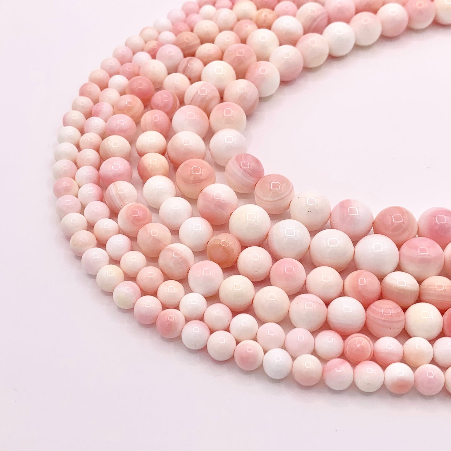Natural Bahamas Pink Queen Conch Round Smooth Beads in 6mm 8mm 10mm Around 15.5"