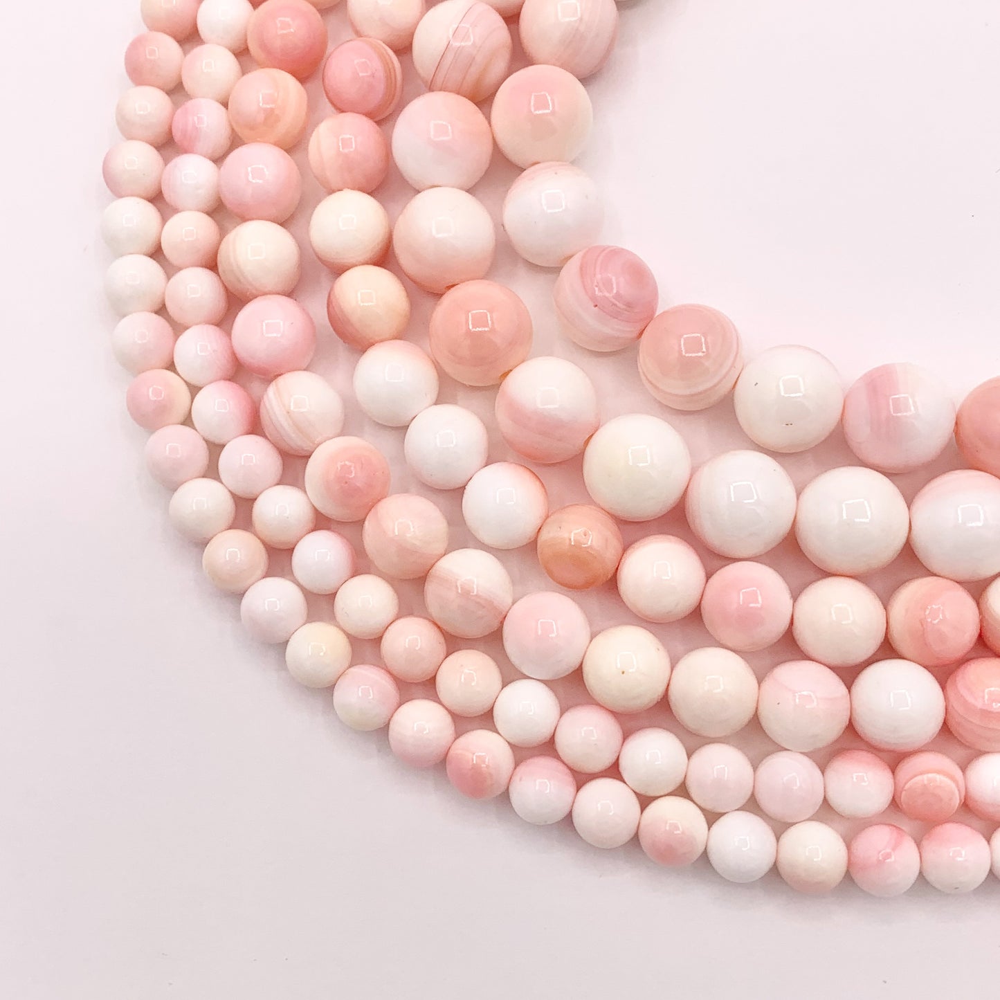 Natural Bahamas Pink Queen Conch Round Smooth Beads in 6mm 8mm 10mm Around 15.5"