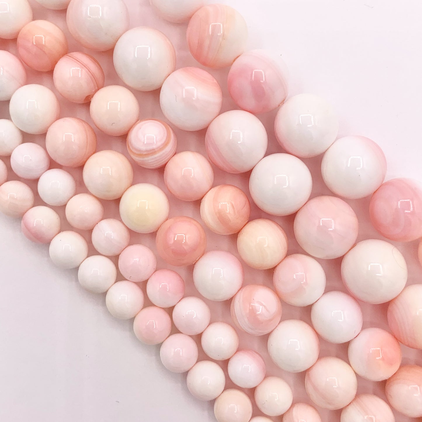 Natural Bahamas Pink Queen Conch Round Smooth Beads in 6mm 8mm 10mm Around 15.5"