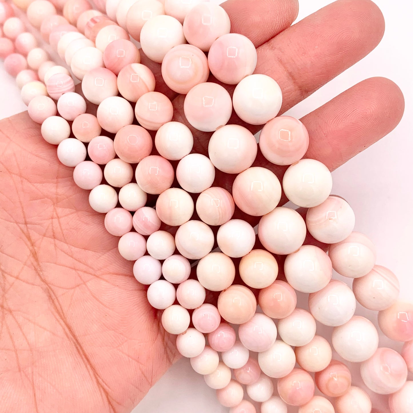 Natural Bahamas Pink Queen Conch Round Smooth Beads in 6mm 8mm 10mm Around 15.5"