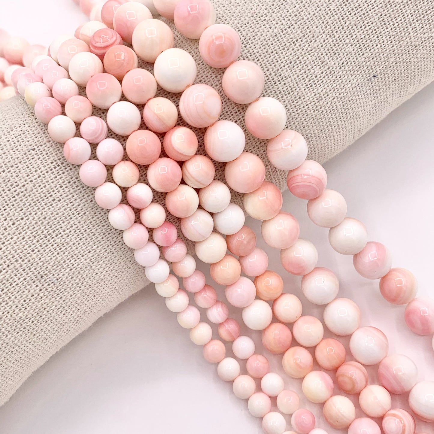 Natural Bahamas Pink Queen Conch Round Smooth Beads in 6mm 8mm 10mm Around 15.5"